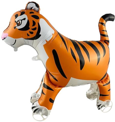 Tiger Folienballon XXL, Walking Tiger Ballon mit Rädern, 3D Tiere Luftballon Stehend, für Kinder Geburtstag Party Waldtiere Deko, Geschenk Mitgebsel Mädchen Junge, 1 Stück