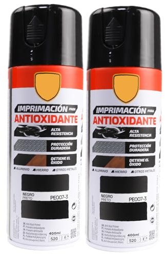 various Pintura Spray Imprimacion Antioxidante Negro de 400 ml Protección Contra la Corrosión Adecuado para las Superficies de Metal, Aluminio,Hierro y Otros metales Pack de 2 Unidad