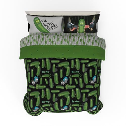 Franco Rick & Morty Bedding 7-teiliges superweiches, gemütliches Wende-Bettwäsche-Set mit Kissenbezug, Queen-Size-Bett (offizielles Lizenzprodukt)
