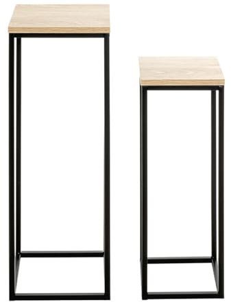 PEGANE Lot de 2 Porte Plantes en Bois Coloris chêne et métal Noir