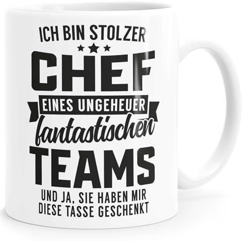 MoonWorks Tasse Spruch Stolzer Chef eines fantastischen Teams Geschenk Arbeitgeber Abteilungsleiter Bürotasse lustige Kaffeebecher Weiss-schwarz standard