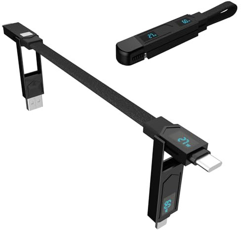 FutrLiv Cable de carga 4 en 1, 60 W Super Fast Charging, carcasa de aleación de zinc, cable TPE trenzado, compatible con USB-C y Lightning – Universal para smartphones, tabletas y portátiles.
