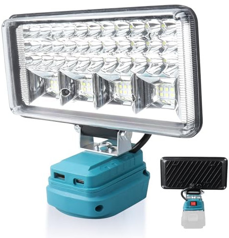 Akkulampe für Makita 18V, 85,5W Kabellose LED Arbeitsleuchte, Tragbares Flutlicht mit TYPE-C und USB Aufladung, Superheller Strahler für Baustellen, Autoreparaturen, Camping (7 Zoll, Ohne Akku)
