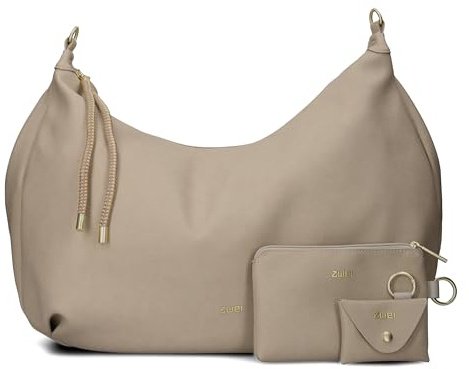 Zwei LOLA LO200 XXL Shopper Volumen erweiterbar (17-21 L) große Damen Umhängetasche & Schultertasche in Moon Bag Design, 4-tlg Taschen-Set inkl. Zip-Pouch, Mini-Pouch & Schlüsselanhänger