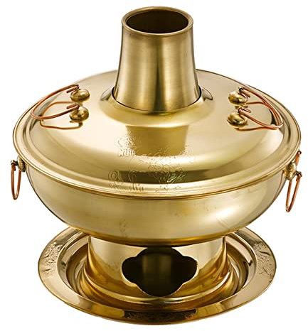 NHJSDLLMNZ Fondue Fondue, traditioneller chinesischer Eintopf, chinesischer Shabu-Shabu-Kupfer-Eintopf mit Kamin, Vintage-Shabu-Eintopf, Kochtopf, Holzkohleofen(30cm)