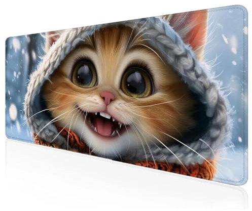 Mauspad Blau,Mausepad XXL 700x400x3mm Gaming Mauspad Kat,Großes Mousepad mit vernähten Kanten,Anti-Rutsch Gummibasis Schreibtischunterlage,Verbessert Präzision und Geschwindigkeit M-37