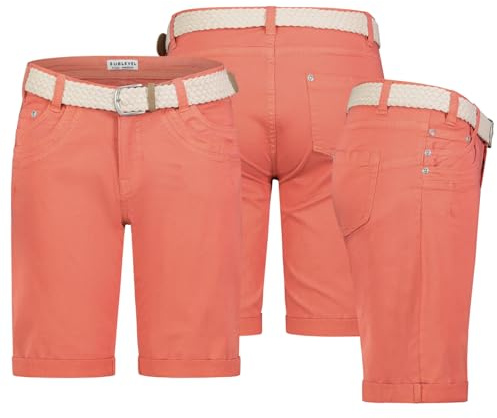 Stitch & Soul Damen Short Bermuda Kurze Hose Sommer Chino Stoff Hose mit Gürtel, Hosengröße:XXL / 44, Farbe:Middle-Orange