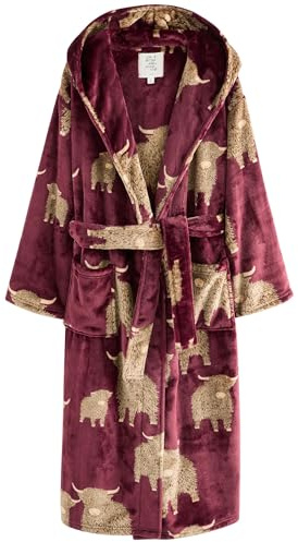 NEXT Damen Superweicher Bademantel Burgundy Red Hamish The Highland Cow M