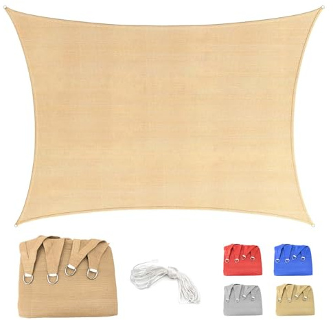Voile d'ombrage 2.5x3.5m Rectangulaire Respirant Toile Ombrage HDPE Protection UV 95% pour Patio Jardin Terrasse Extérieur Balcon avec Corde, Beige (Tailles sur Mesure Disponibles)