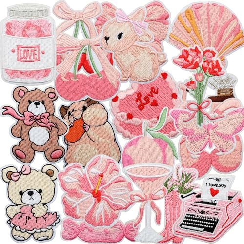 20 Stück Pink Girl Cute Iron on/Sew on Patches zum Aufbügeln Stickerei Aufnäher Flicken Bügelbilder Patches für Aufnähen oder Aufbügeln auf Kleidung Rucksäcke DIY Jeans Kleid Jacken T-Shirt Hut