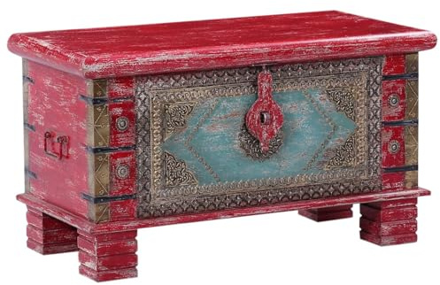Marrakesch Vintage Deko Sitzbank mit Stauraum aus Holz 80cm groß | Truhe Holzkiste mit Deckel Chalil als Schlafzimmer Wohnzimmer Möbel | Bank Schuhbank mit Sitzfläche für den Flur als Flurmöbel