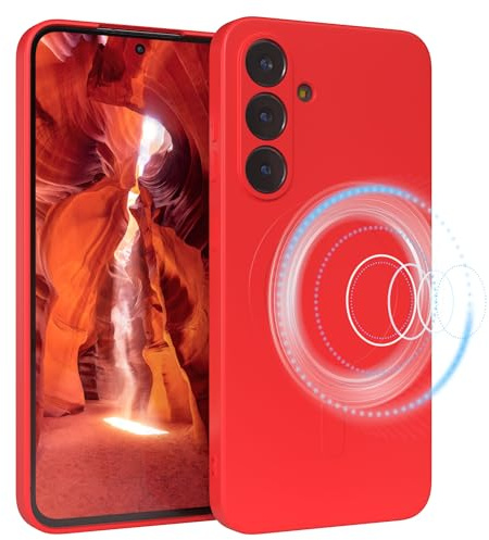 EAZY CASE - Silikonhülle magnetisch für Galaxy S25 FE Hülle Silikon Rot weich stoßfeste Magnet Handyhülle Schutzhülle mit Kameraschutz Dünn Schutz Cover TPU Bumper in Mattrot