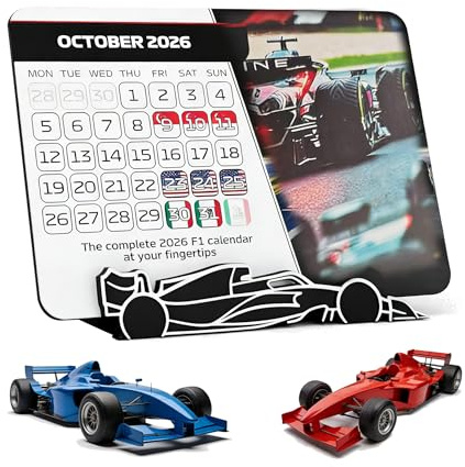 F1-Rennkalender 2026, 18 * 14cm Großer Rennkalender für den Schreibtisch mit Vollständigem Zeitplan, Rennkalender mit Ständer 2026, Motorsport-Rennkalender-Planer für Motorsportfans