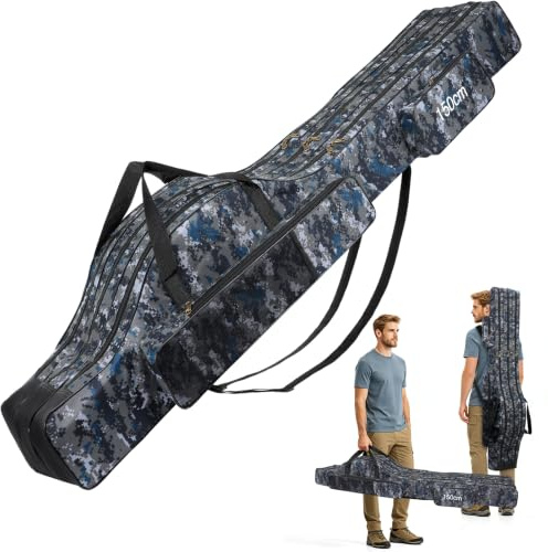 Lomffy Angeltasche Rutentasche Rod Case mit 3 Fächern, 150cm Rutenfutteral Angelkoffer Angelrutentaschen Wasserdicht Falten Angeln Stange Werkzeuge Angeln Tasche für Angelruten, Kescher & Rutenhalter