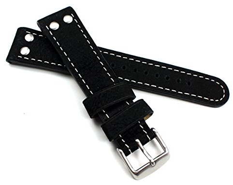 Sulla 22mm Herren Leder Uhrenarmband Pilot Wasserbüffel mit Nieten schwarz WB
