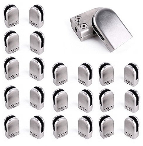 UCSLIFE 24pcs Glashalter 6-8mm, Edelstahl, Rostfrei, Verstellbar, Flache Rückseite, Balustrade, Treppe, Geländer, Baustoffe, Silber