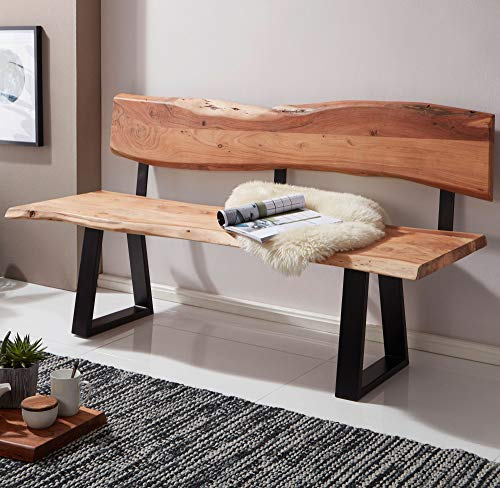 KADIMA Design Esszimmerbank Mazuria 160cm Essbank mit Lehne Baumkante Sitzbank Bank Holz