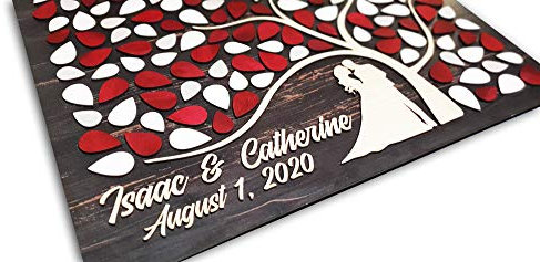 Lot de 150 livres d'or de mariage faits à la main et peints à la main en 3D - Arbre et feuilles en bois personnalisé