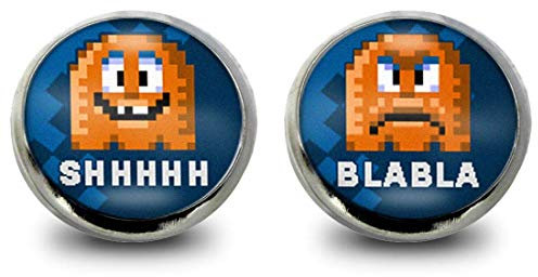Fördeblau Retro-Gaming Ohrstecker-Set, Pixel-Art Design, Lustige Spruch-Gesichter, 12mm, Blau/Orange - Witziger Modeschmuck
