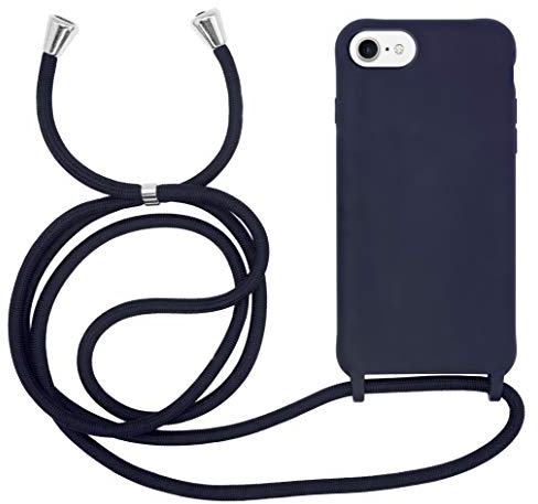 MyGadget Handykette für iPhone 6 | 6s | 7 | 8 | SE 2020 | SE 2022 - [ Hülle mit verstellbaren Band ] - TPU Handyhülle mit Handyband zum Umhängen - Kordel Schnur Case Schutzhülle - Dunkel Blau