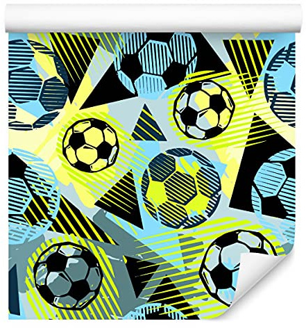 Muralo Vlies Tapete 10m Tapeten Rollen für Jugend bunter Fußball Sport Vliestapete 1000 x 53cm Wand Tapete Wohnzimmer Schlafzimmer Moderne Wanddeko Wand Dekoration