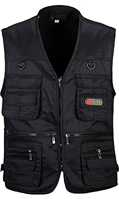 HZQIFEI Homme Multi-Poches Gilet de Pêche et Plein Air - Veste Sans Manches pour Sport et Journaliste (Noir, 4XL)