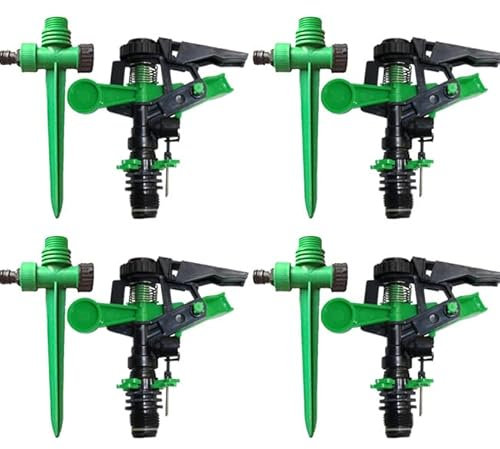 Suinga Pack 4 Aspersor de Riego Agricola 1/2'' con Soporte | Aspersores de riego cesped de 6 a 12 m | Aspersor Sectorial para Jardin y Agricultura, Verde