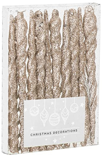 SPRINGOS Christbaumanhänger Gedrehte Eiszapfen Goldfarben Glitter Ornament 12 cm 10 STK. Weihnachtsschmuck