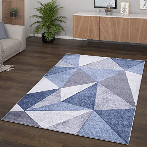 TT Home Wohnzimmer Teppich Kurzflor Vintage Geometrisches Muster, Farbe: Blau, Größe:200x280 cm