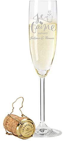 Flûtes à champagne Leonardo personnalisé avec gravure du nom et de la date dans le design « Je t'aime » - Cadeau de mariage, de fiançailles ou d'anniversaire - Verre individuel - Couleur parfaite