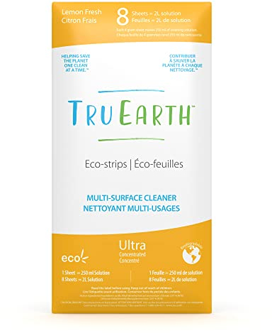 Tru Earth Multi-Surface Cleaner Eco-Strips - Plastic Free & Easy to Use - Pre-Measured Liquidless Strips - 8 Strips, Lemon Fresh