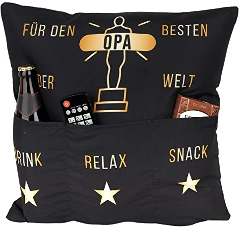 KAMACA Originelles Dekokissen Kissen mit 3 Taschen zum selber Befüllen Größe 43x43 cm tolles Geschenk (Bester Opa)