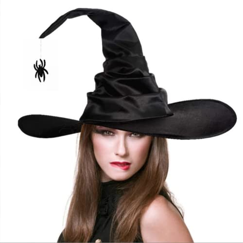 Hexenhut Zauberer Hut mit Schleier Augapfelbrille Tassel Halloween Kostüm Zombie Hexe Cosplay Karneval Party Verformbarer Kappe Schwarz Hexenmeister Zubehör für Damen Herren (Schwarz A, 45x45cm)