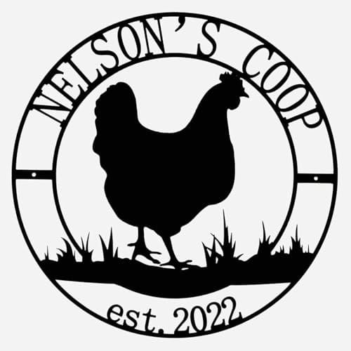 Plaketten Für Hühnerstall, Metall Schild mit Huhn, Personalisiert mit Name und Jahr/Datum,Hausdekor, Bauernhaus-Dekoration, Hühnerschilder für draußen, Hühnerfarm Dekoration, Hühner Schild (Design 2)