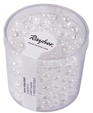 Rayher Großlochperlen, Glas, weiß und kristall, 6 mm ø, Großlochradl, Perlen zur Schmuckherstellung, Dose 55 g, 14871102