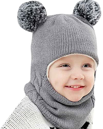 Unisex Baby Schalmütze Mütze,Kinder Jungen Mädchen Wintermütze Schal Set,Niedlich Panda Baby Mütze Beanie Hut Schal Fleece Thermisch Strickmütze Schlupfmütze Schalmütze Babymütze mit Bommel
