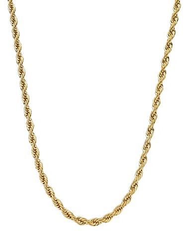 Kritz Chaîne Collier Maille Corde torsadée Fine 3 mm Acier inoxydable plaqué Or - Chaine Femme Homme Longueurs 40 45 50 55 Cm - Bijoux Cadeau Unisexe (45 Cm)