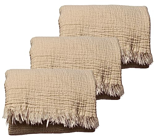 Musselin-Handtücher für Erwachsene – Erschwingliche Packung 3 – 100% türkische Bio-Baumwolle Musselin Stoff – für Bad, Strand, Überwurf, Laken, Spa – Hamamtücher (Natur-Creme)