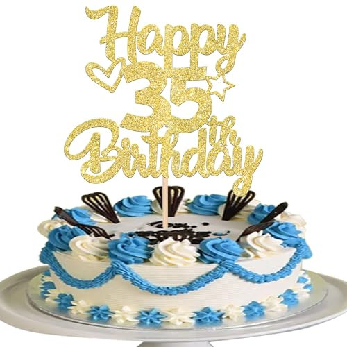 1 Stück Happy 35th Birthday Cake Topper Glitter Heart Star 35 Fabulous Tortendeko Prost auf 35 Jahre alt neunzig fabelhafte Tortendekorationen 35 Geburtstag Party Kuchen Dekoendeko Gold