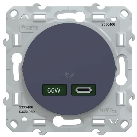 Schneider Electric - Odace - Chargeur USB C 65W - Forte Puissance pour Charge app, Mobiles - Cobalt - S550406