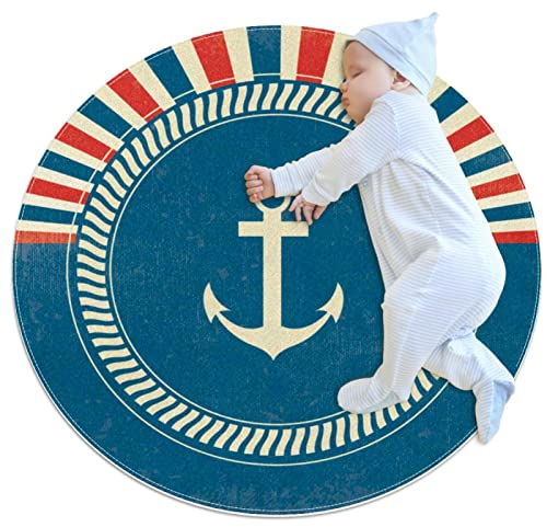 Teppiche für Schlafzimmer, Wohnzimmerteppiche, runder Teppich, runder Teppich,Anker Retro Stil nautisch