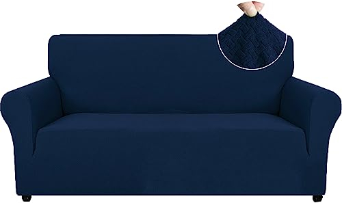 Ystyle Stretch Sofa überzug 2 Sitzer, Elastisch Sofabezug Mit Armlehnen, Jacquard Couch überzug rutschfest, Waschbar Sofa Cover Protector Für Hunde Haustiere, Blau