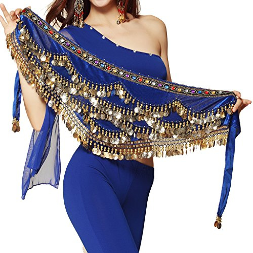 Wuchieal Women's Triangular Belly Dancing Hip Scarf Wrap Skirt with Gold Coins
