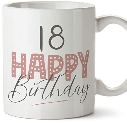 MUGFFINS Tazas 18 Cumpleaños - En Inglés - Happy Birthday! Pink - 11 oz / 330 ml - Regalo original y divertido