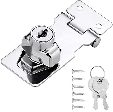 Keyed Locking Hasp Lock,90 Degrees Lock Hasp Turn Knob Keyed Locking Hasp Shed Lock,with 2 Keys,2.5inch Safety Door Clasp Metal Locking Hasp Gate Lock,for Shed Garage Garden Cupboard Bedroom