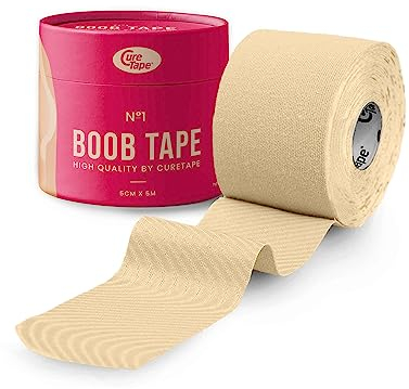 Boob Tape No1 (Beige) | Brust Tape (5cm x 5 m) | Klebe BH mit Nippelabdeckung | Rückenfrei Trägerloser BH | Wasserdichter und Atmungsaktiver Boobtape | für die Perfekte Unterstützung