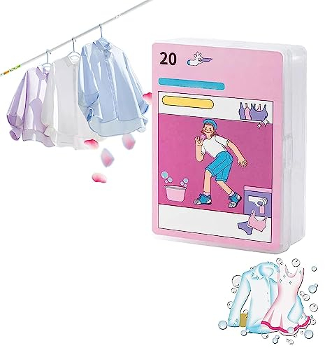 20Pcs/Box Laundry Cleaning Tablets,Laundry Tablets for Odor Removal and Fragrance Retention,Laundry Paper Travel Detergent Laundry Tablets,Fresh Laundry Scent and Color Protection (1Box)