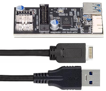 cablecc Adaptateur répartiteur 1 à 2 Ports 19/20 Broches ou Type E vers USB 3.0 5 Gbit/s 20 Broches et Type-E Double Ports Femelle PCBA