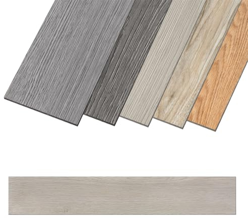 Aufun PVC Bodenbelag Vinylboden Selbstklebend 36 Stück 5.02m², Holzmaserung Bodenfliesen mit Holz-Optik, Vinyl Klebefliesen Wasserfest Rutschfest für Küche, Wohnzimmer, Balkon(Weiß oak)