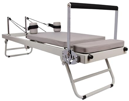 WENNEWU Faltbare Pilates-Reformer-Maschine, Pilates-Bett Mit Einstellbarer IntensitäT, Pilates Reformer Machine Home, Yoga-üBungsgeräTe, FüR Krafttraining,Beige